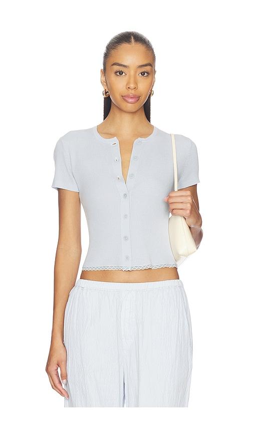 SABLYN Adelaide Slim Short Sleeve Cardigan With Lace in Baby Blue by SABLYN