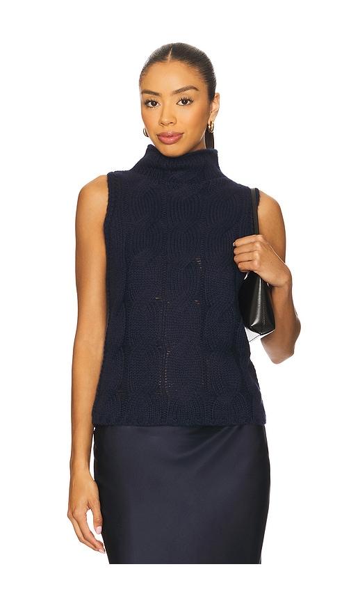 SABLYN Salvia Sleeveless Cable Turtleneck Sweater in Navy by SABLYN