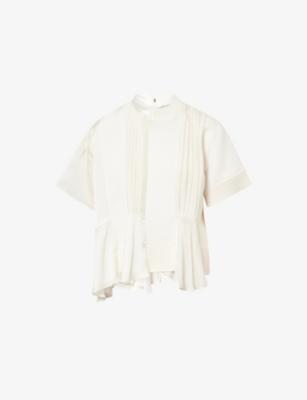 Asymmetric Pleated Cotton-Blend Top by SACAI