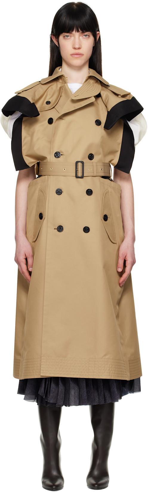 Beige & Black Double-Faced Silk Cotton & Gabardine Trench Coat by SACAI
