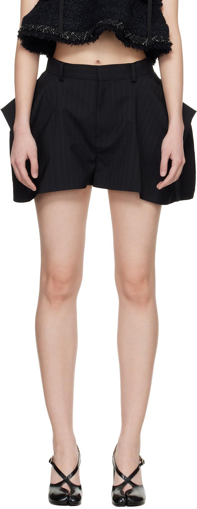 Black Chalk Stripe Shorts by SACAI