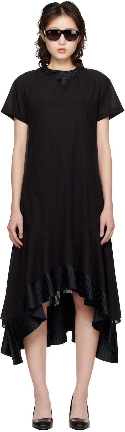 Black Cotton Broadcloth Midi Dress by SACAI