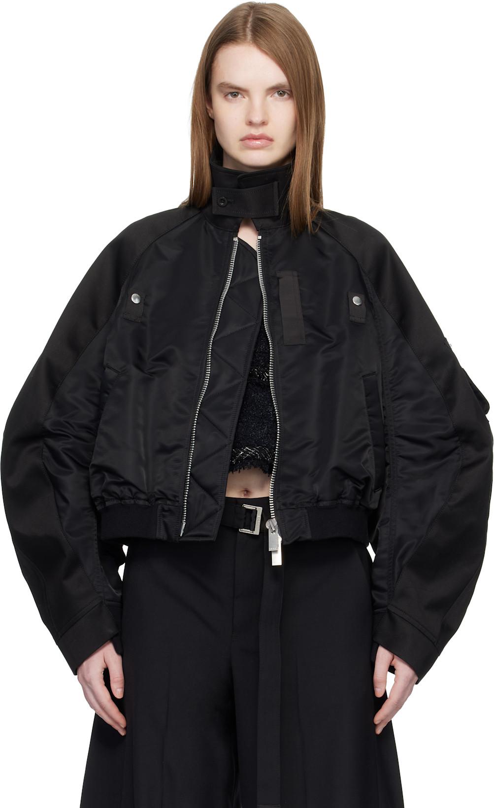 Black Cotton Chino & Nylon Twill Bomber Jacket by SACAI