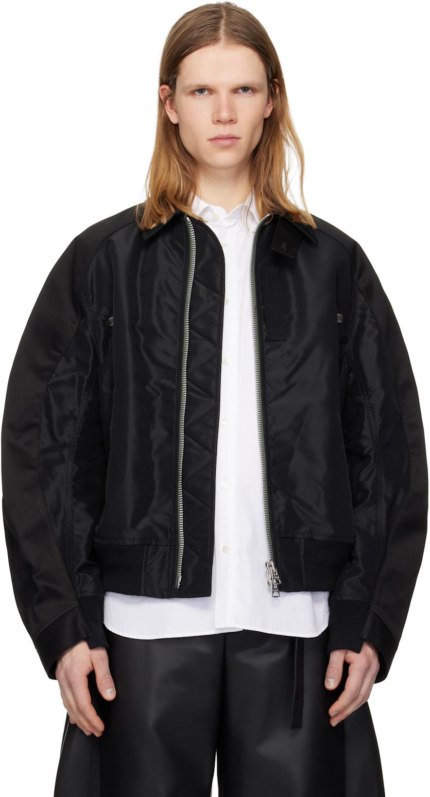 Black Cotton Chino & Nylon Twill Bomber Jacket by SACAI