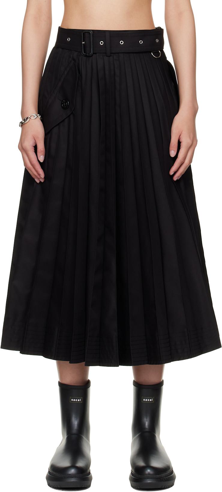 Black Cotton Gabardine Midi Skirt by SACAI