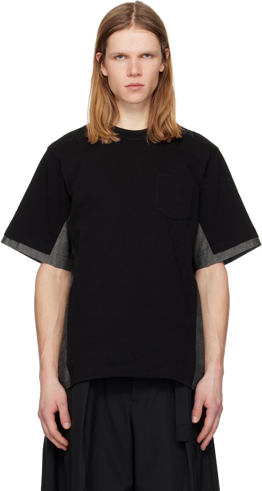 Black Cotton Jersey & Light Wight Denim T-shirt by SACAI