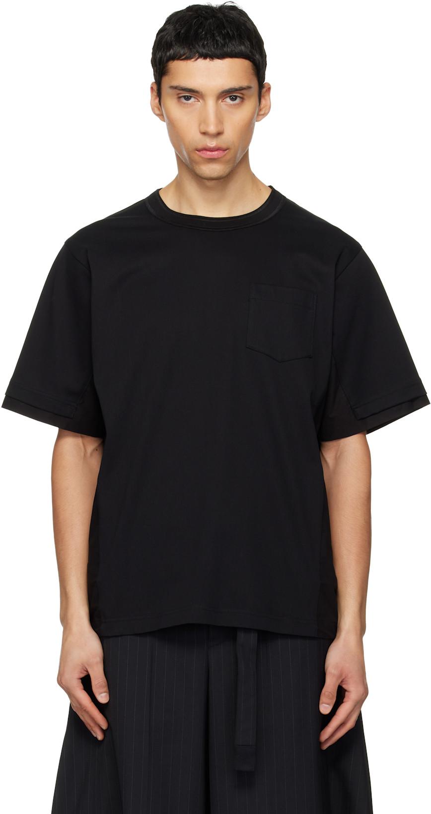 Black Cotton Typewriter & Cotton Jersey T-shirt by SACAI