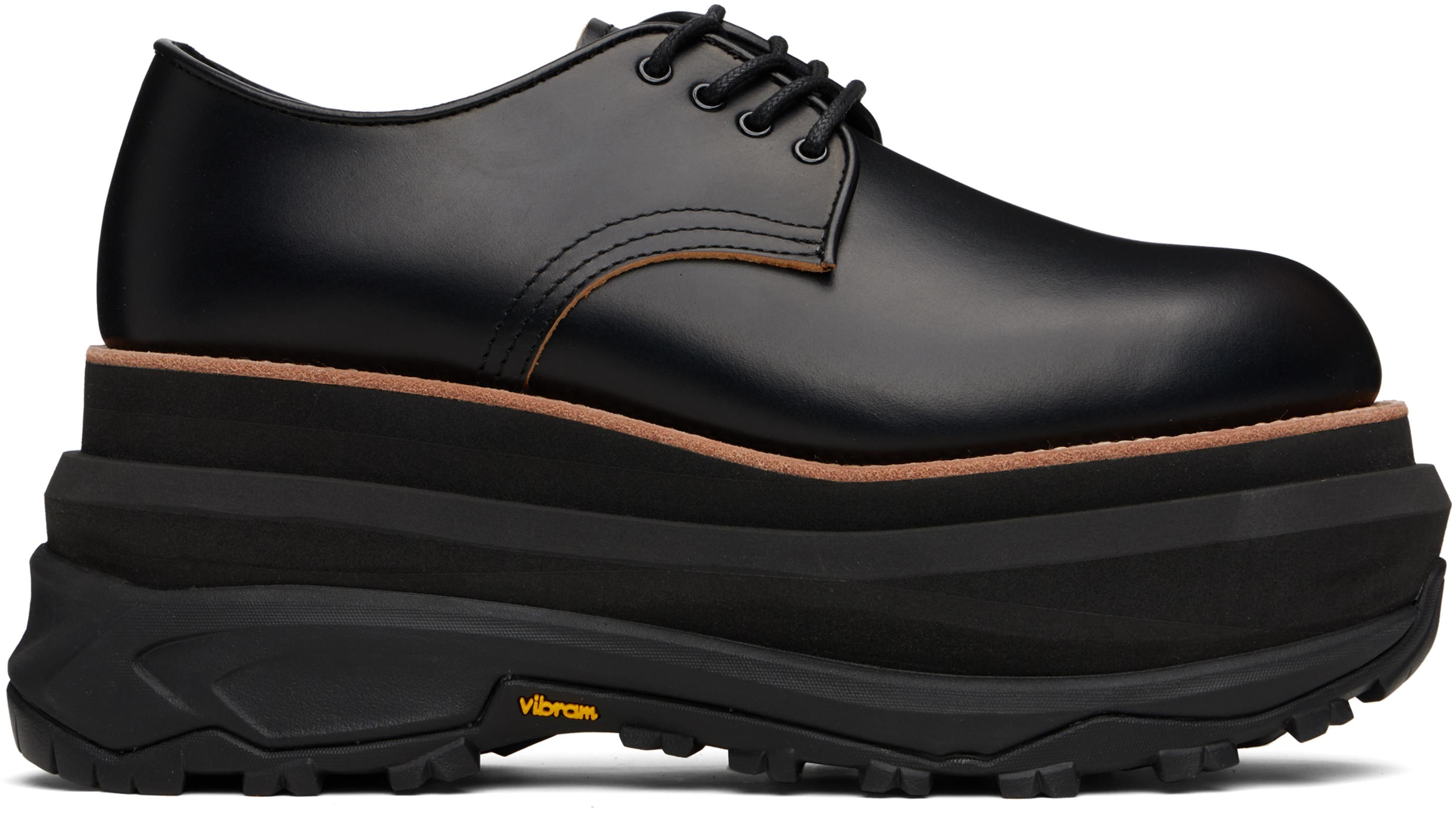 Black Leather Oxfords by SACAI