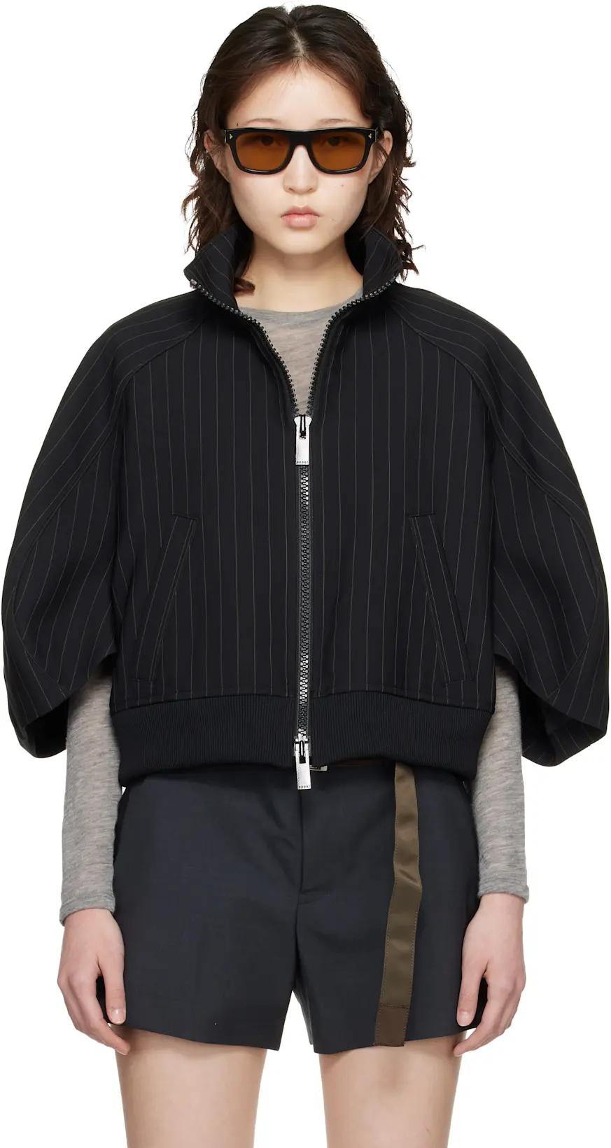 Black Matelasse Twill Bomber Jacket by SACAI