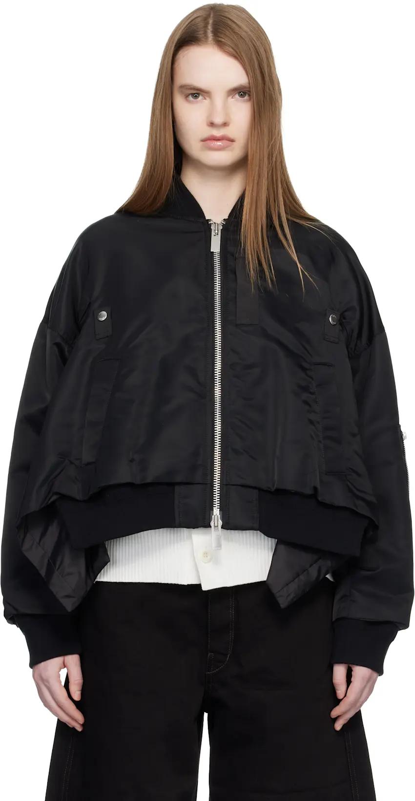 Black Nylon Twill Bomber Jacket by SACAI