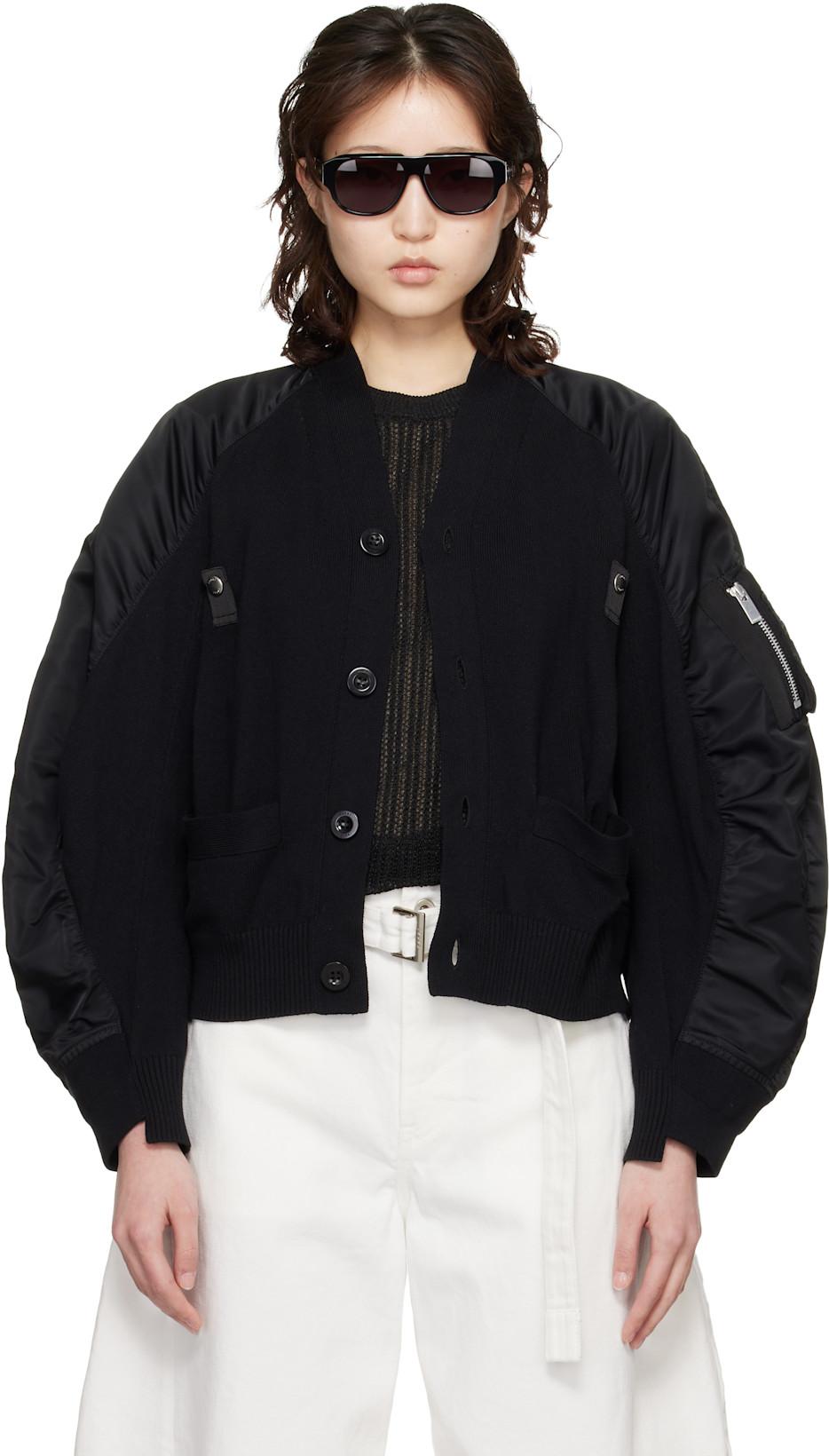 Black Nylon Twill & Knit Cardigan by SACAI
