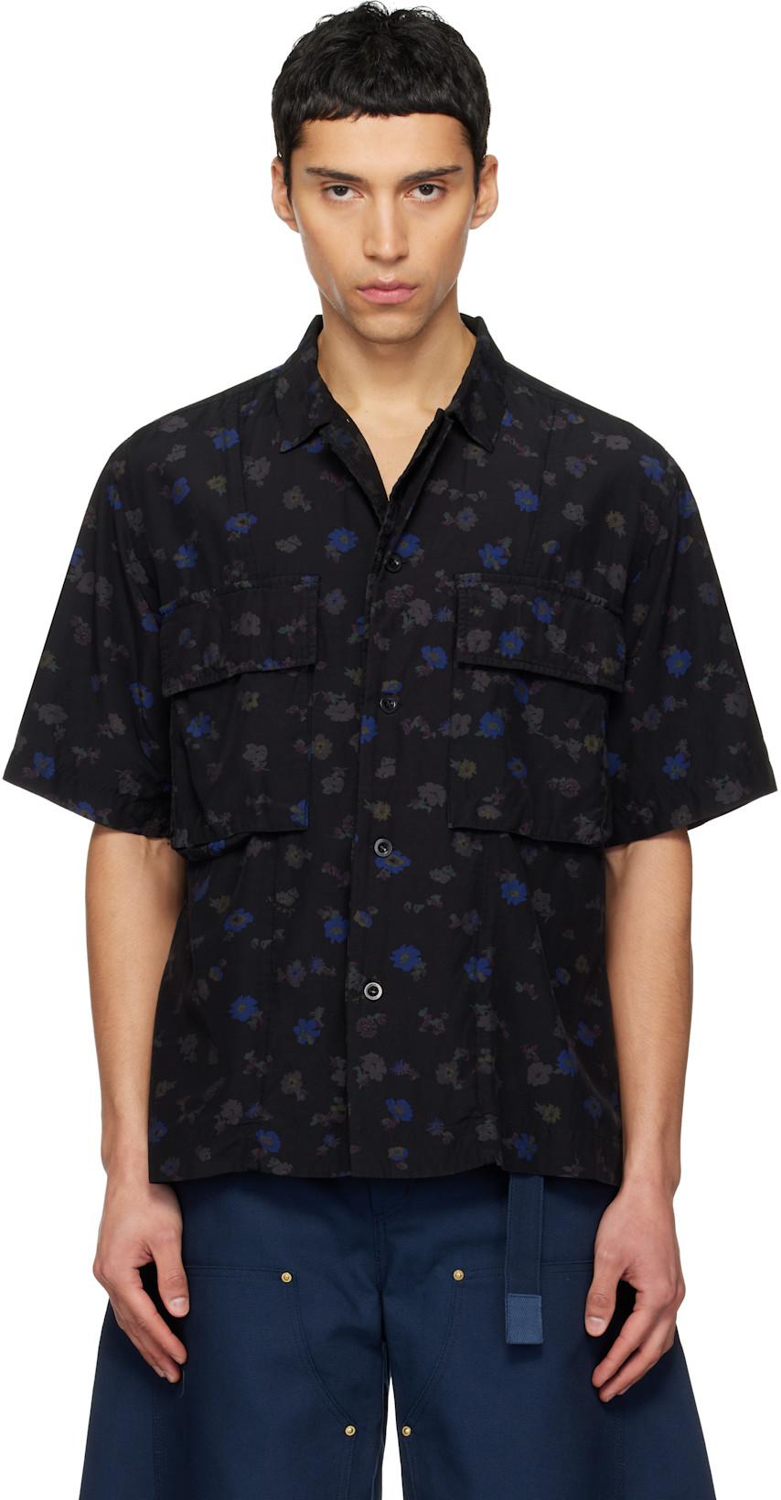 Black Overdyed Floral Print Shirt by SACAI