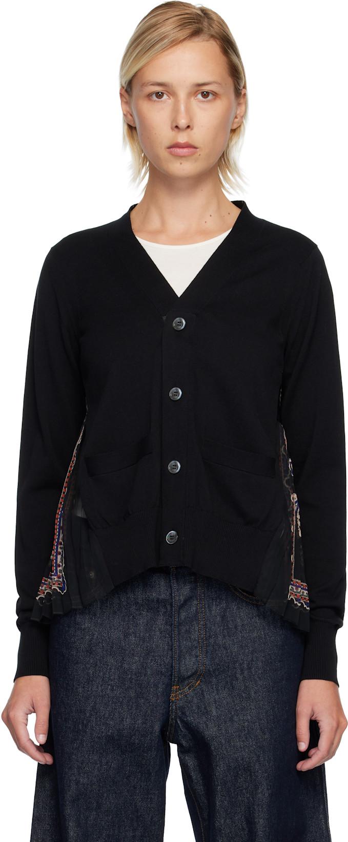 Black Paisley Print & Cotton Knit Cardigan by SACAI