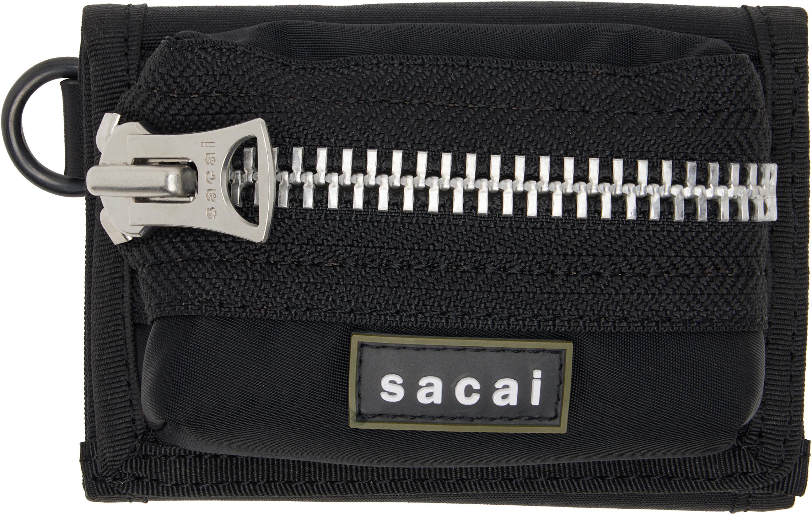 Black Pocket Trifold Wallet by SACAI