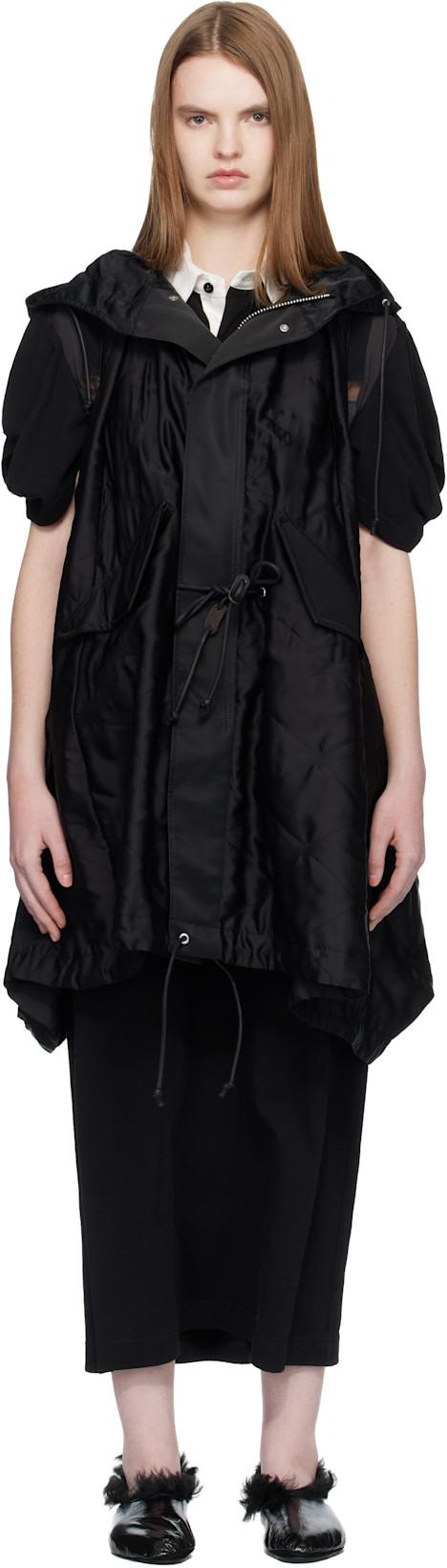 Black Quilted Satin Hooded Vest by SACAI
