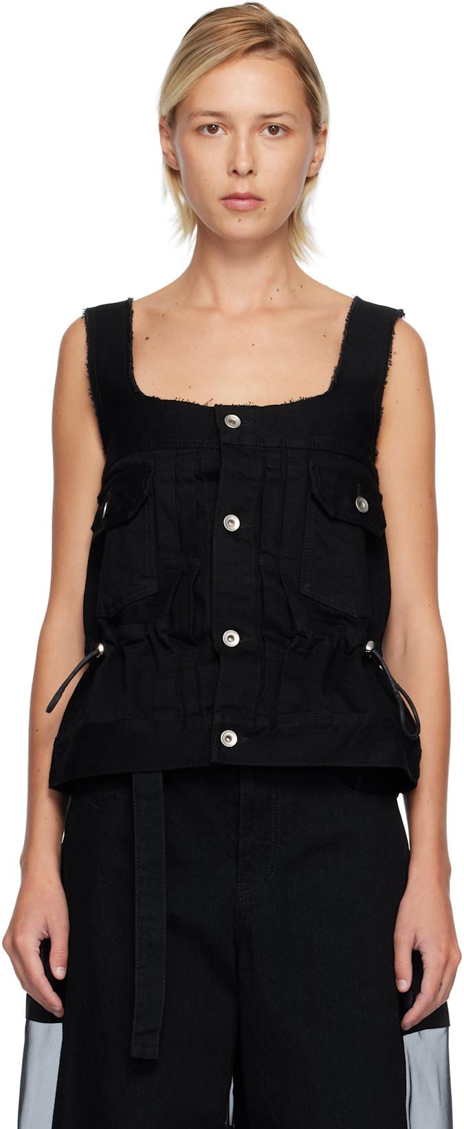 Black Square Neck Denim Tank Top by SACAI