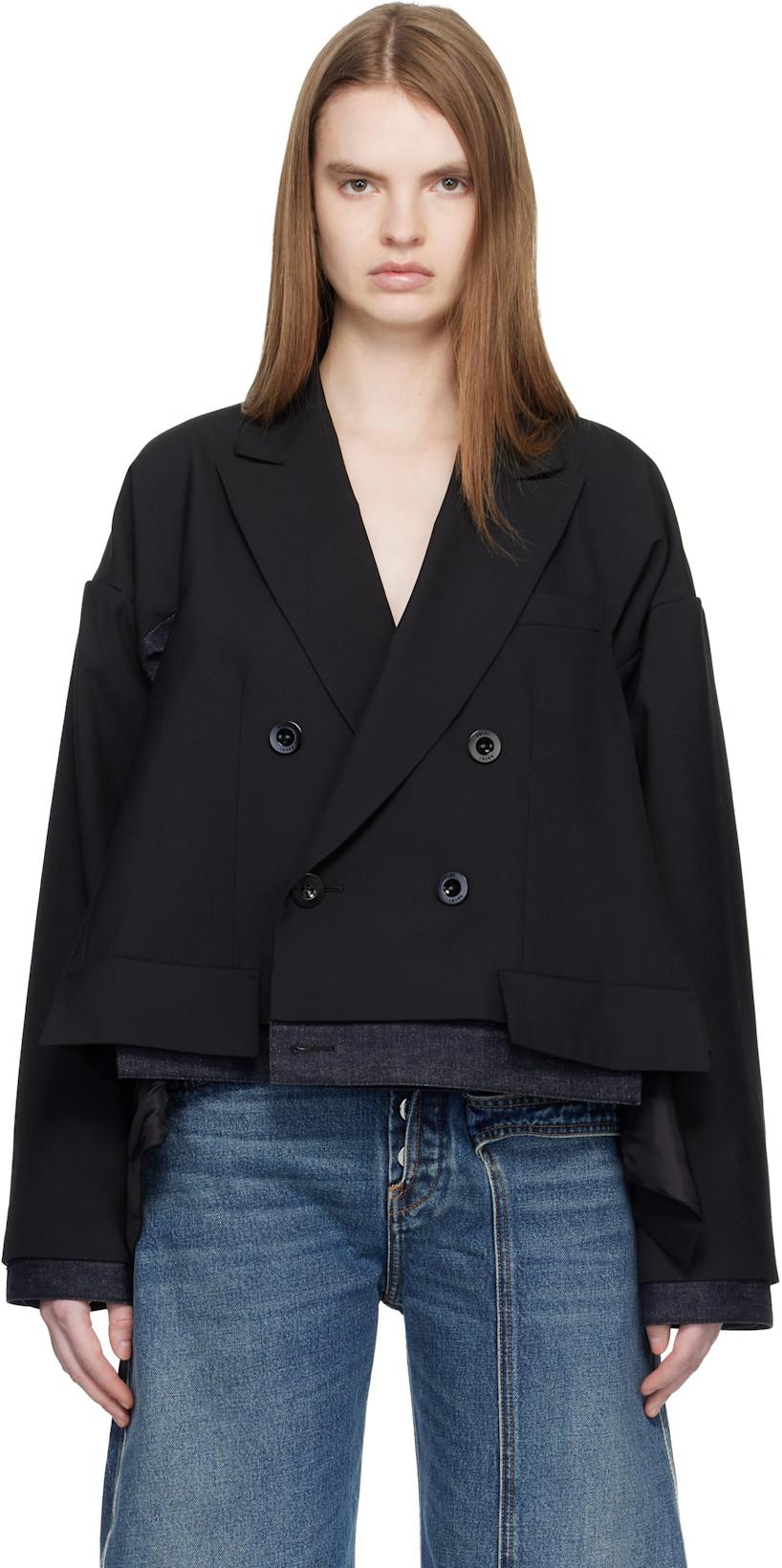 Black Suiting & Denim Blazer by SACAI