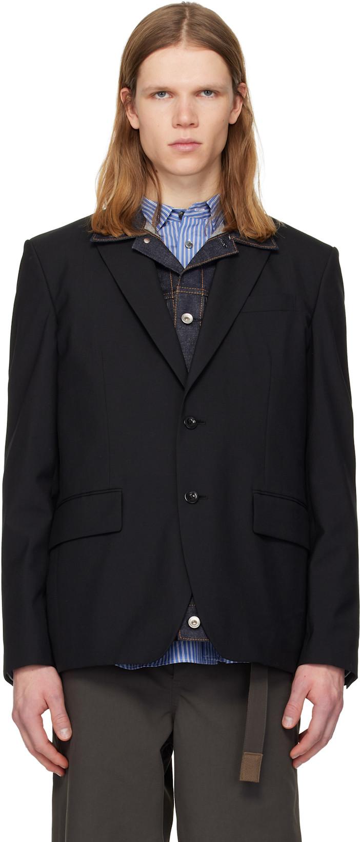 Black Suiting & Denim Blazer by SACAI
