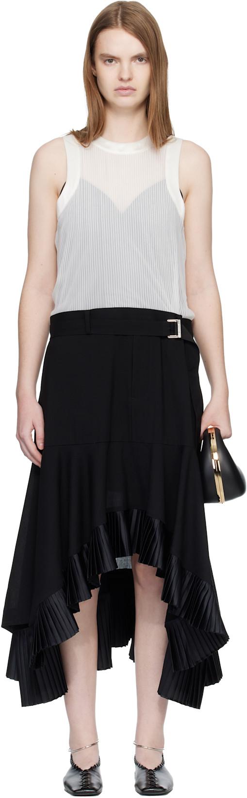 Black & Off-White Suiting Satin Midi Dress by SACAI