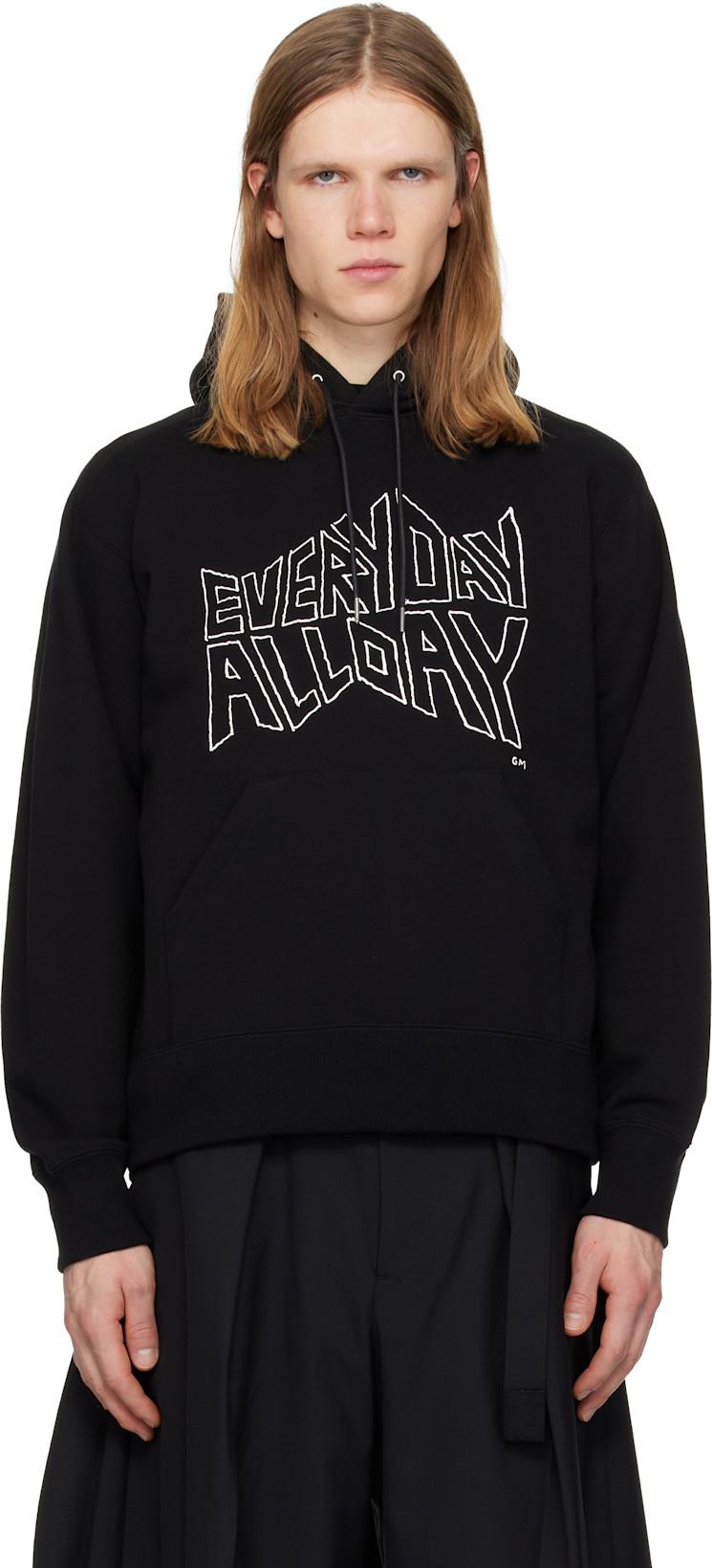 Black 'geoff sacai' Print Hoodie by SACAI