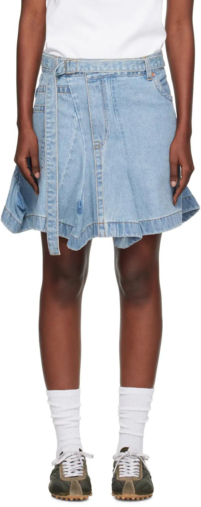 Blue Asymmetrical Denim Miniskirt by SACAI