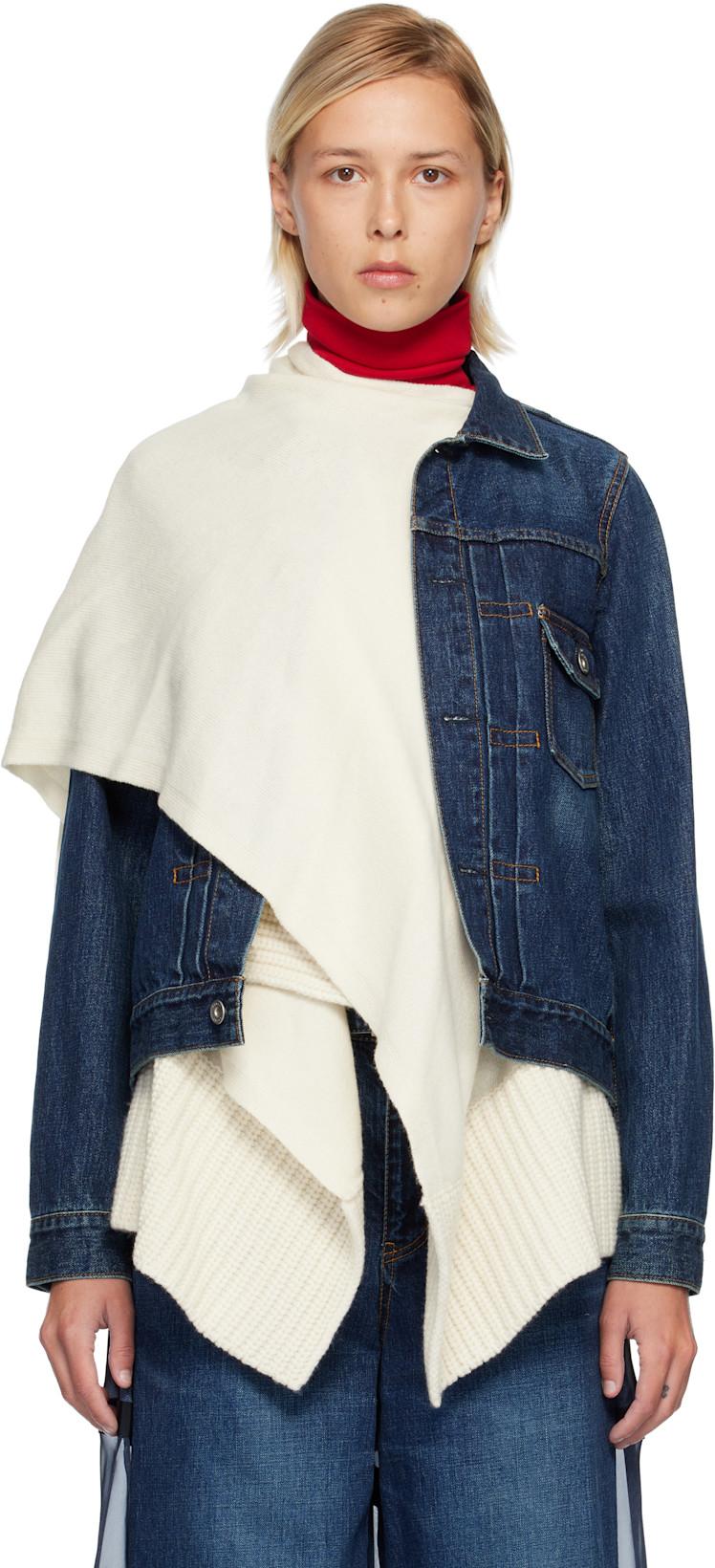 Blue & White Denim & Wool Knit Jacket Set by SACAI
