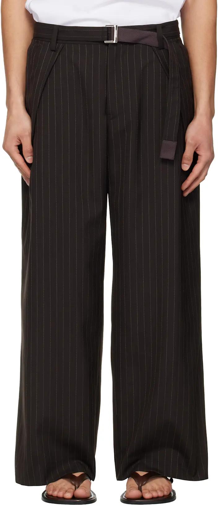Brown Chalk Stripe Trousers by SACAI