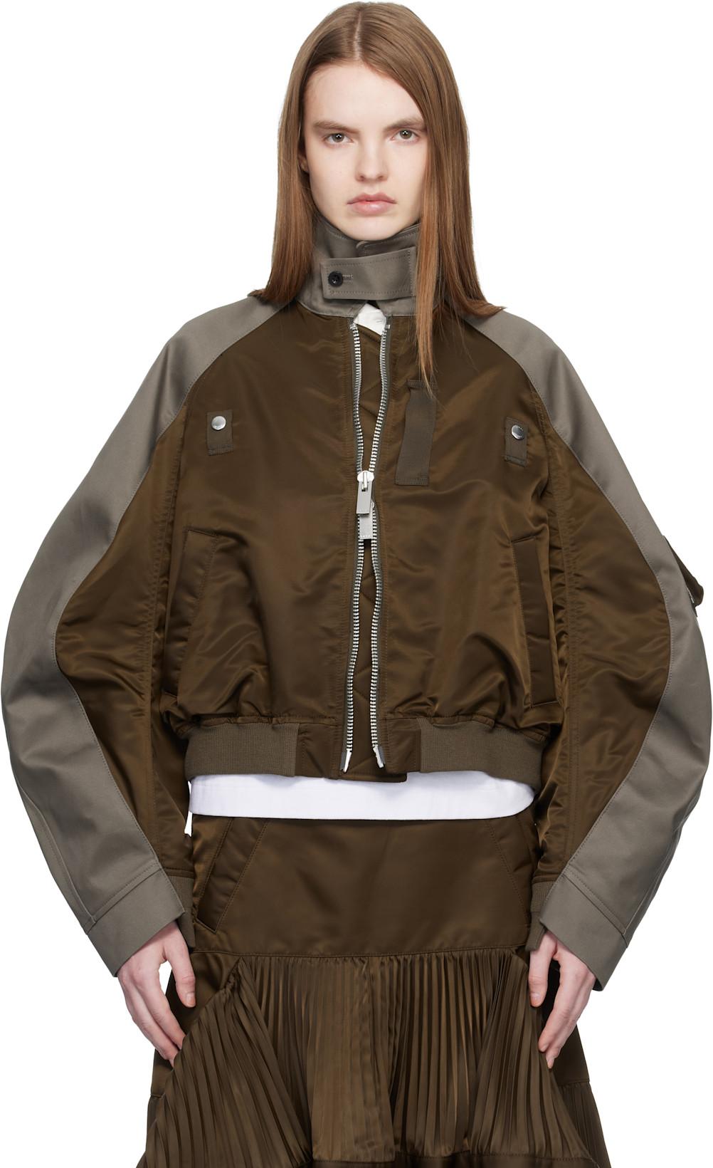 Brown Chino & Twill Bomber Jacket by SACAI