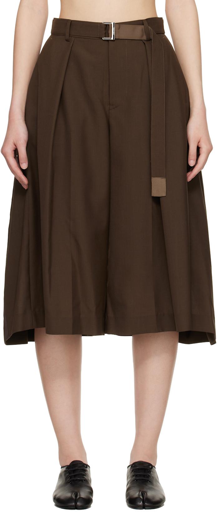 Brown Suiting Shorts by SACAI