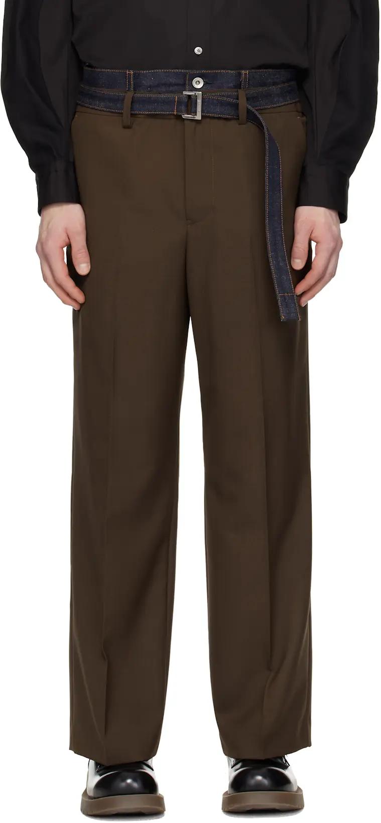 Brown Suiting & Denim Trousers by SACAI