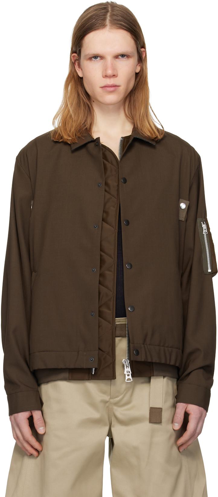 Brown Suiting & Nylon Twill Bomber Jacket by SACAI
