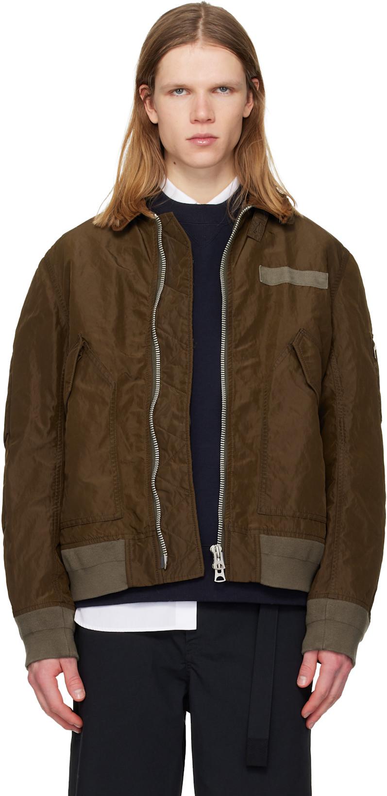 Brown Treated Nylon Twill Bomber Jacket by SACAI