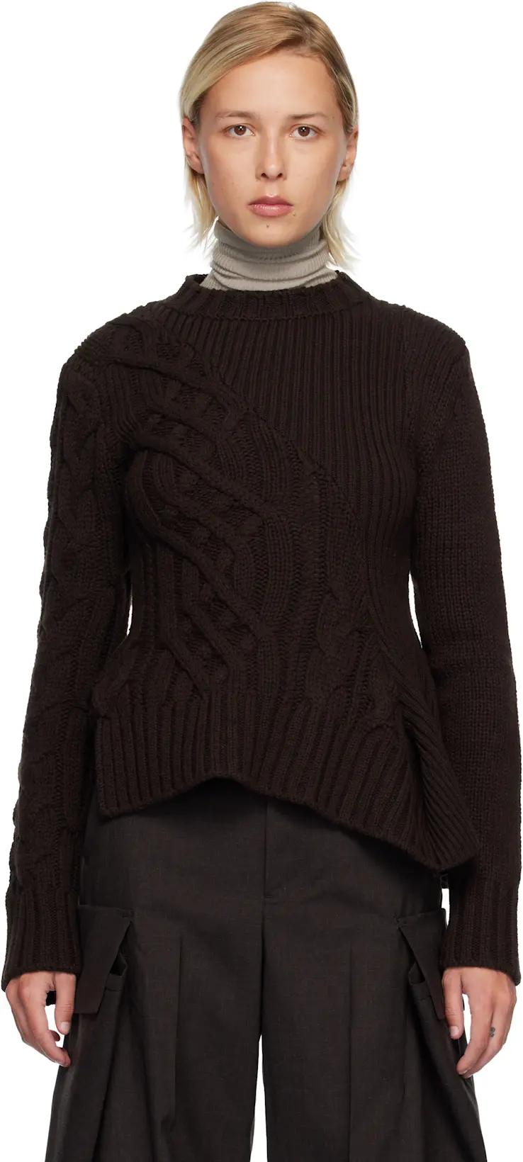 Brown Wool Knit Sweater by SACAI