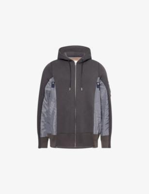 Contrast-Panel Woven Hoody by SACAI