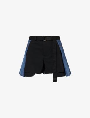 Contrasting-Panel Belted Wool Shorts by SACAI