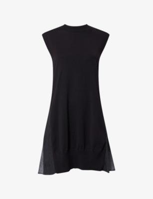 Denim X Knit Pleated Cotton Mini Dress by SACAI