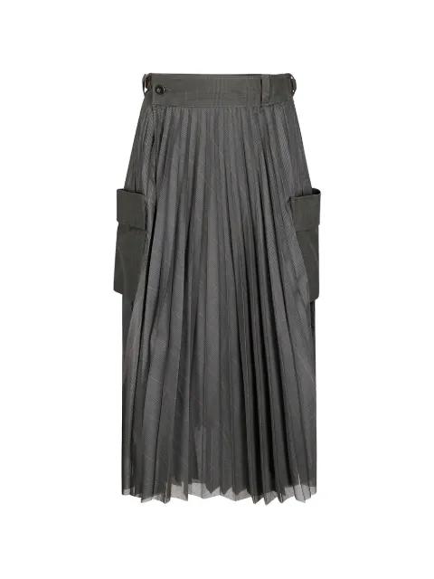 Glen pleated checked midi skirt by SACAI
