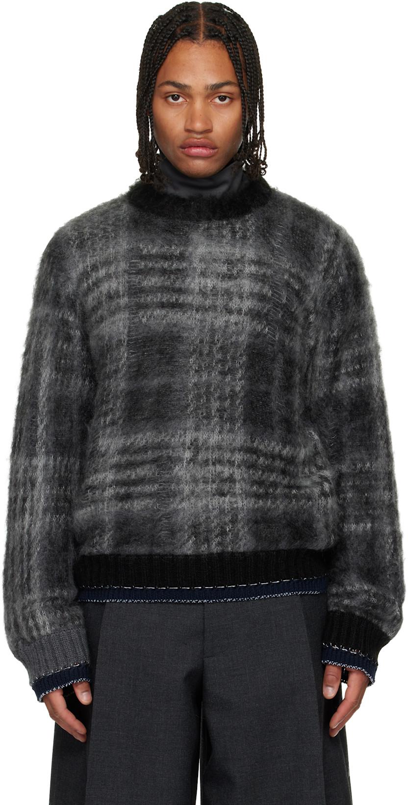 Gray Plaid Mohair Knit Sweater by SACAI