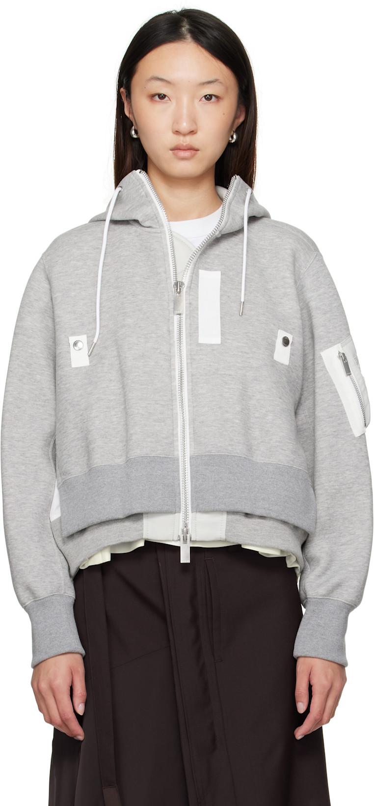 Gray Sponge Sweat x Nylon Twill Hoodie by SACAI