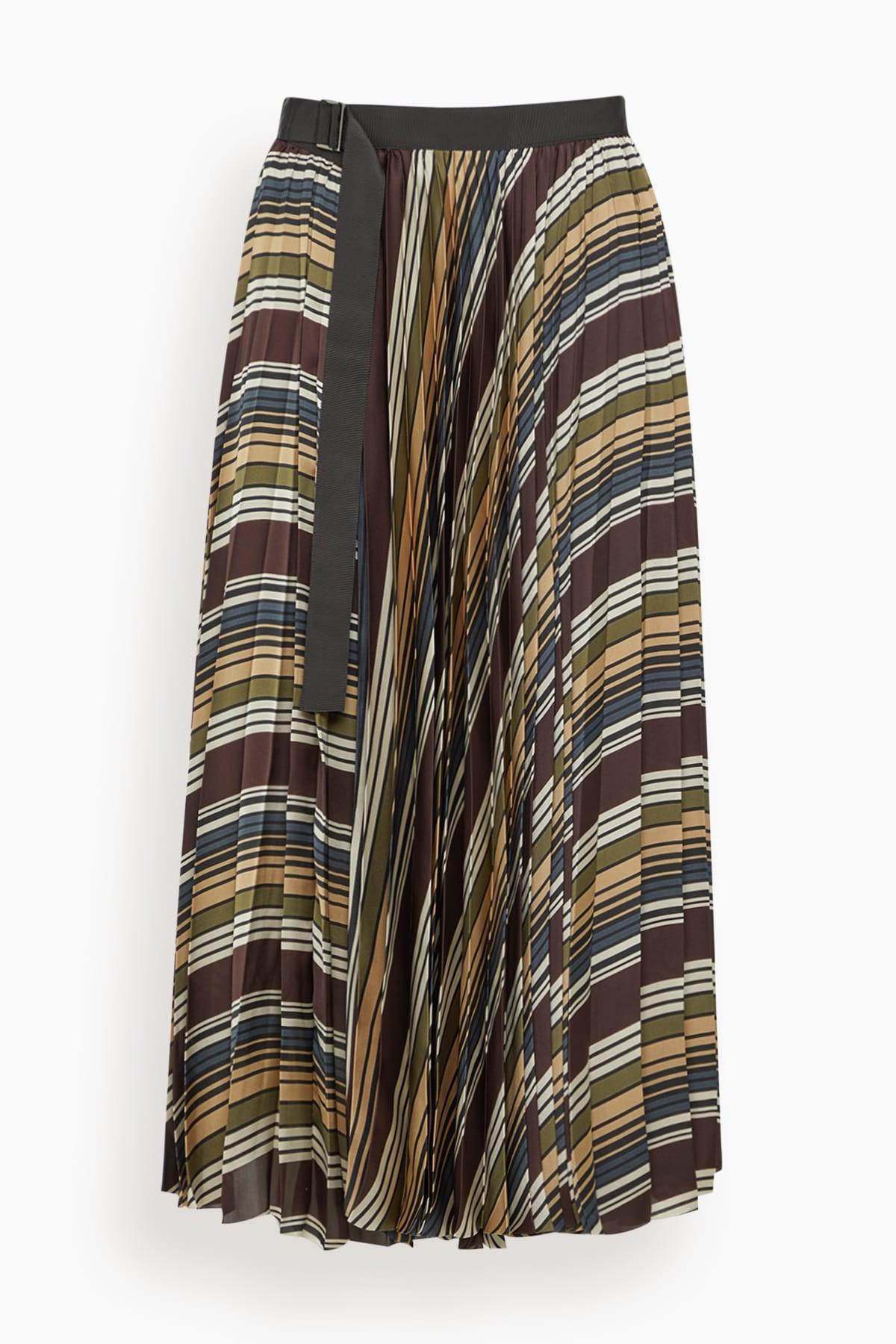 Horizontal Stripe Skirt in Brown/Beige by SACAI