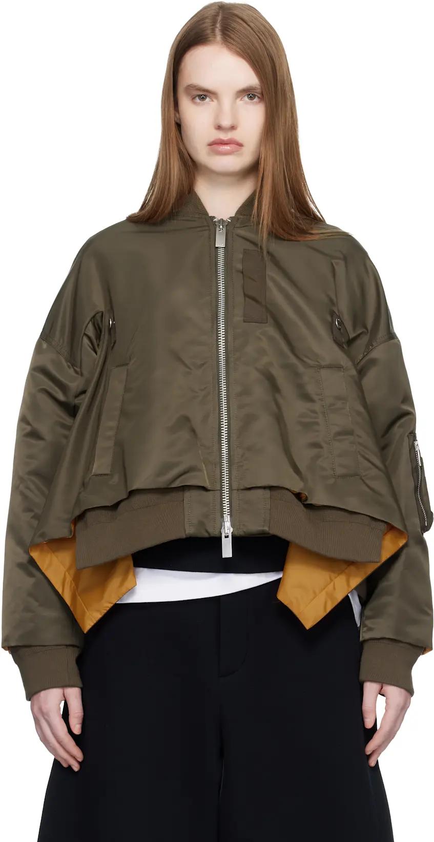 Khaki Nylon Twill Bomber Jacket by SACAI