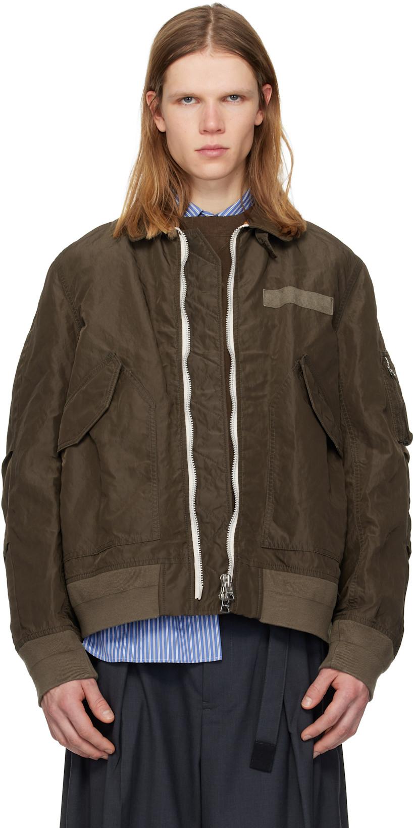 Khaki Treated Nylon Twill Bomber Jacket by SACAI