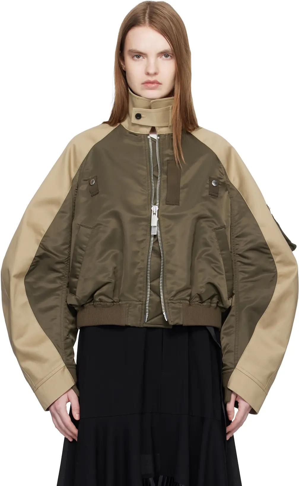 Khaki & Beige Chino Twill Bomber Jacket by SACAI