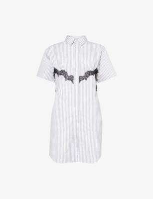 Lace-Appliqué Pinstripe Cotton Poplin Mini Dress by SACAI