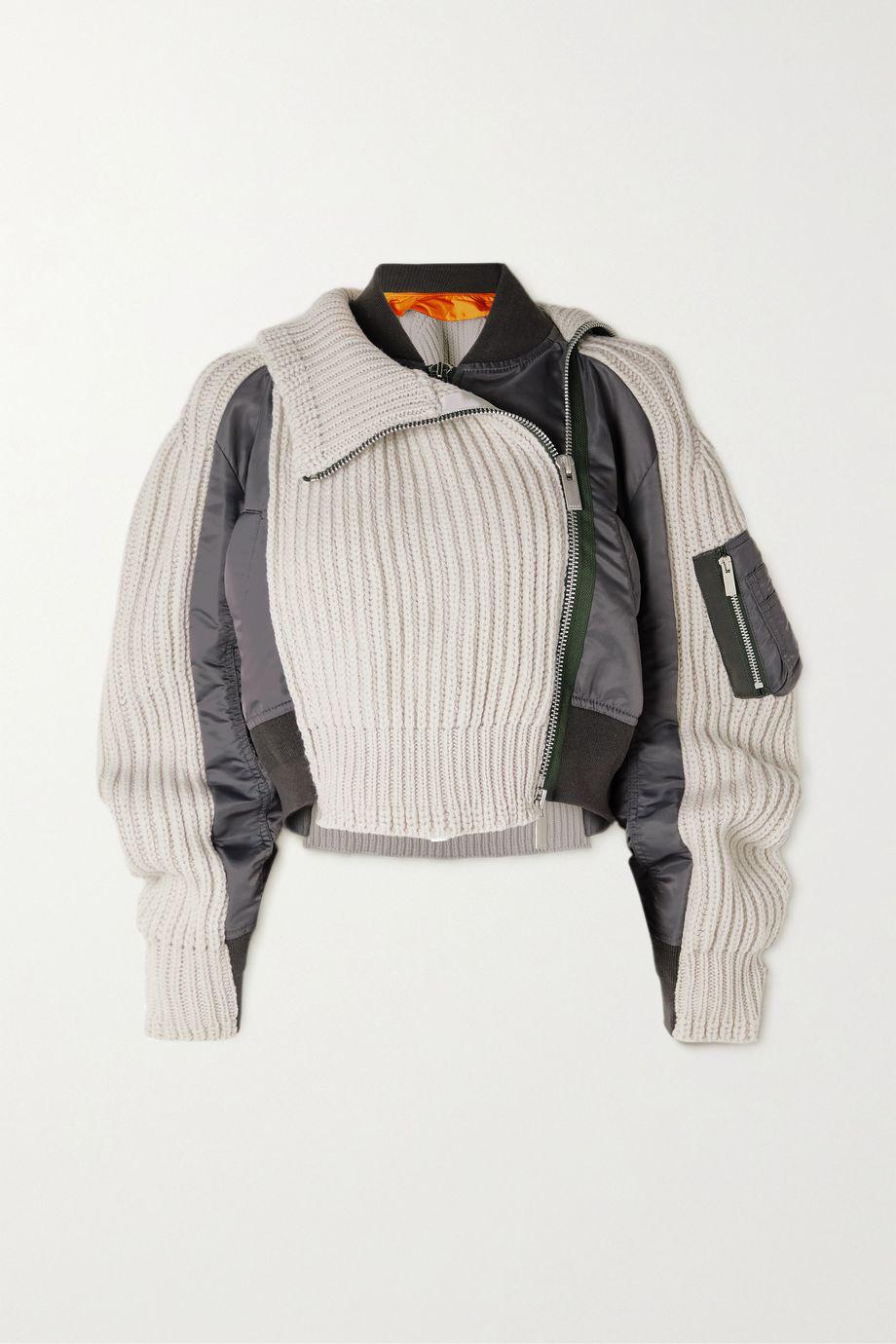 【SACAI】layered shell-paneled wool-blend bomber ジャケット Layered shell-paneled wool-blend bomber jacket by SACAI