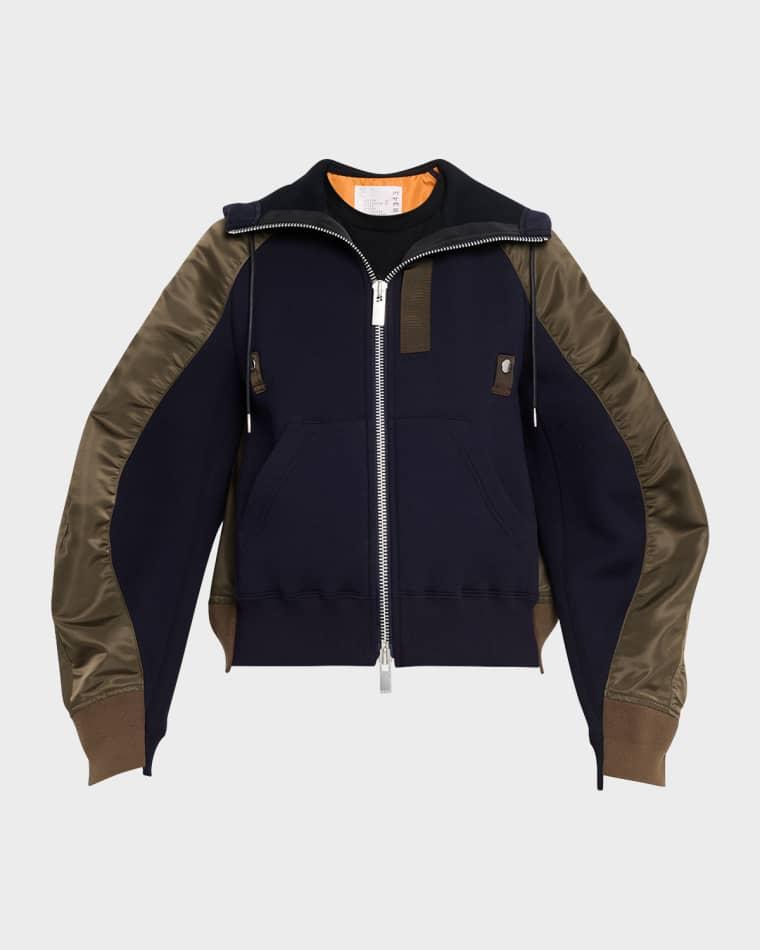 Mixed-Media Zip Hooded Jacket by SACAI