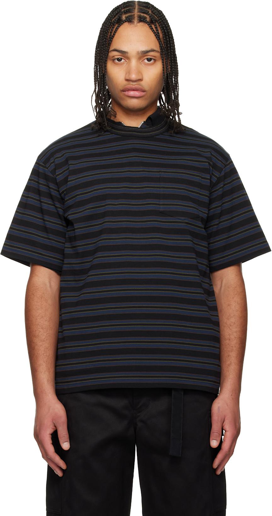 Navy Horizontal Stripe T-Shirt by SACAI