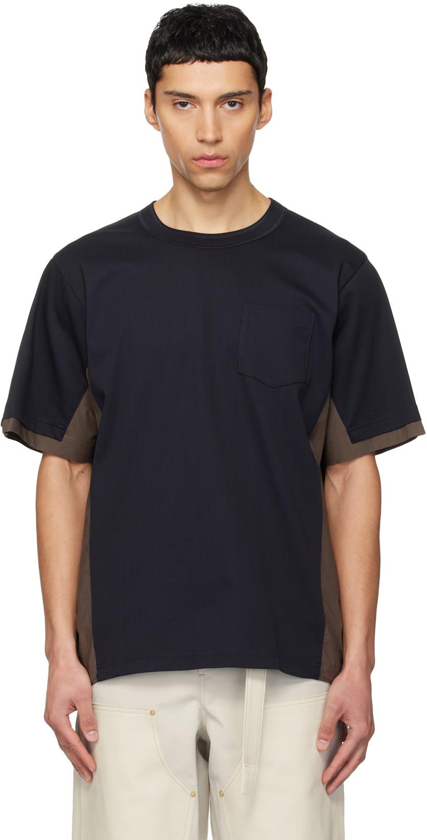 Navy & Taupe Cotton Typewriter & Cotton Jersey T-shirt by SACAI