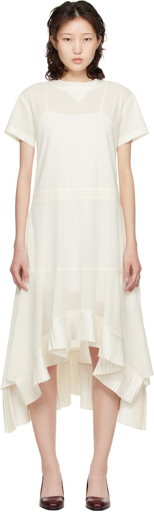 Off-White Cotton Broadcloth Midi Dress by SACAI
