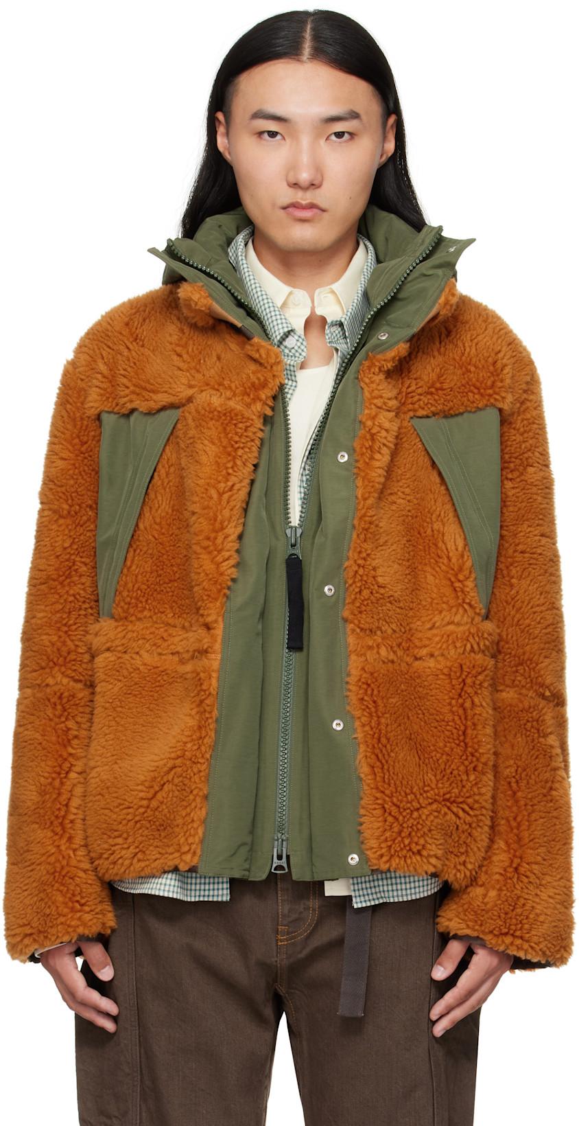 Orange & Khaki Fleece & Grosgrain Jacket by SACAI